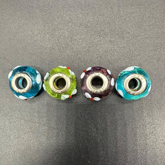 Glass Beads Polka Dot Sterling Silver 925 Charms Bracelet Or Necklace Flowers - Picture 3 of 7